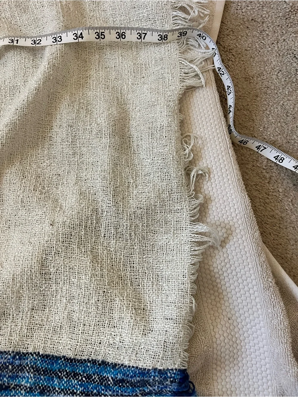 Cream and Blue Fringe Wrap Shawl